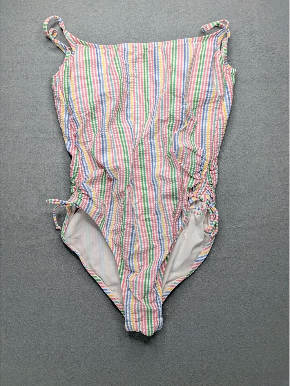 J.Crew One Piece Swimsuit Womens 10 Multicolor Stripe Ruched Side Swimwear